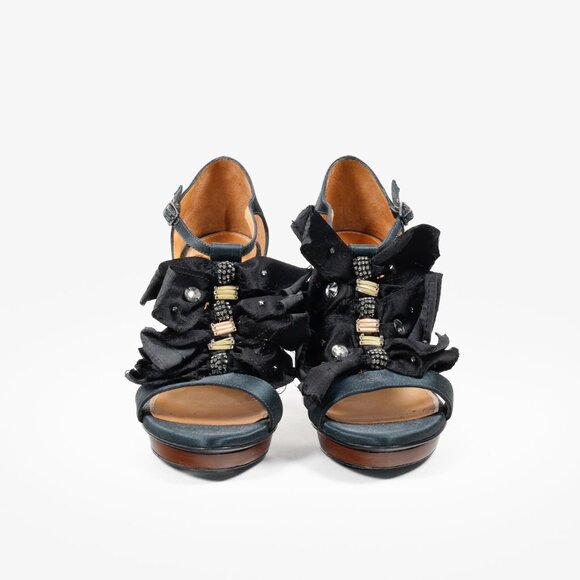 Lanvin Green Satin Bow Accents Heeled Sandals - Picture 2 of 10